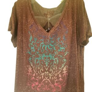 PURE ENERGY SHORT SLEEVE Brown with colors TEE SIZE 2